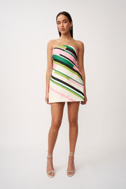 Lola Stripe Strapless Mini Dress - Green Pink Black Multi