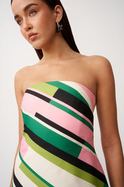 Lola Stripe Strapless Mini Dress - Green Pink Black Multi