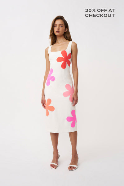 Luella Flower Midi Dress - Ivory Multi