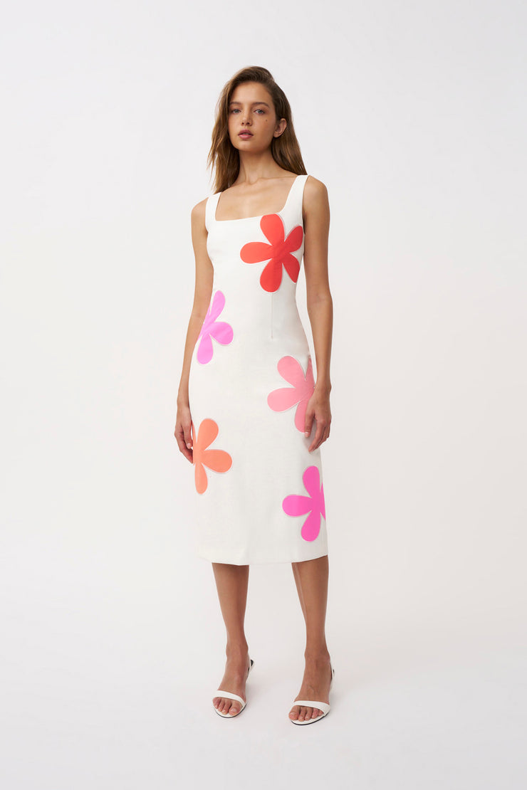 Luella Flower Midi Dress - Ivory Multi