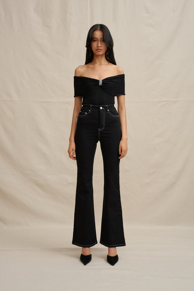 Luelle Off Shoulder Knit Top - Black