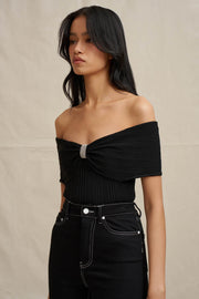 Luelle Off Shoulder Knit Top - Black