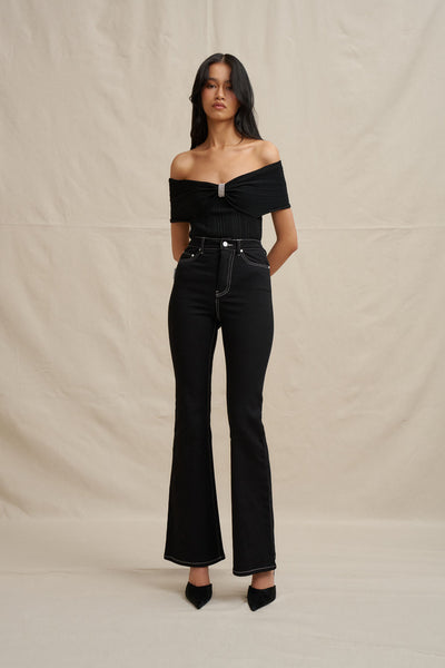 Luelle Off Shoulder Knit Top - Black