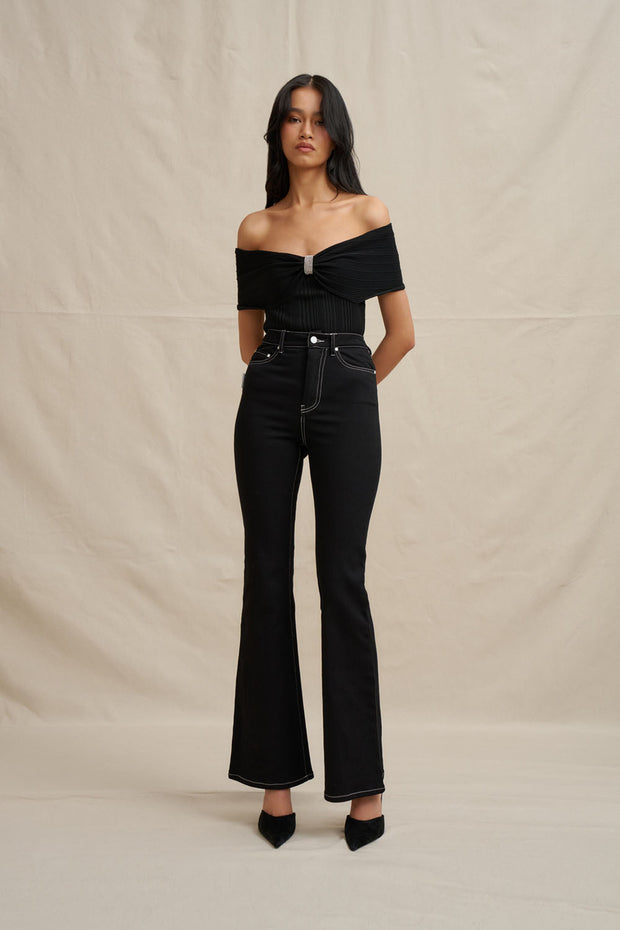 Luelle Off Shoulder Knit Top - Black