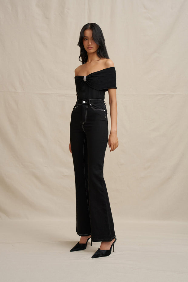Luelle Off Shoulder Knit Top - Black