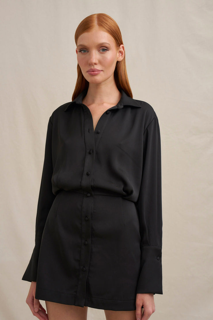 Margot Mini Shirt Dress - Black