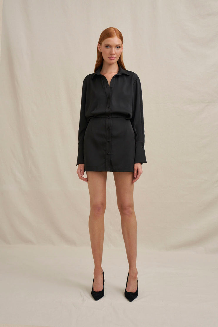 Margot Mini Shirt Dress - Black