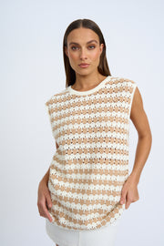 Mario Stripe Knit Muscle Tee - Ivory Sand