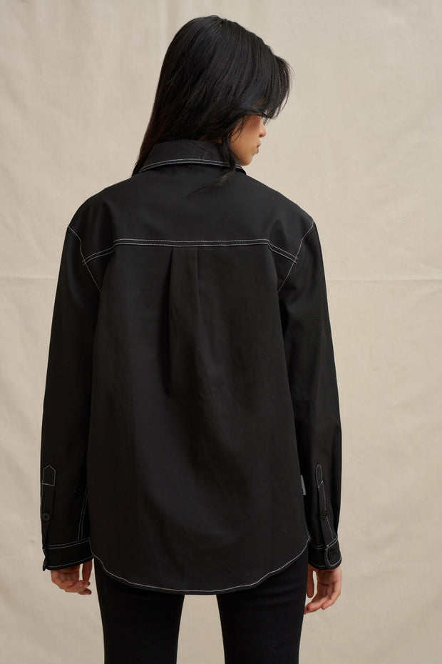 The Midnight Pocket Shacket- Ivory Black