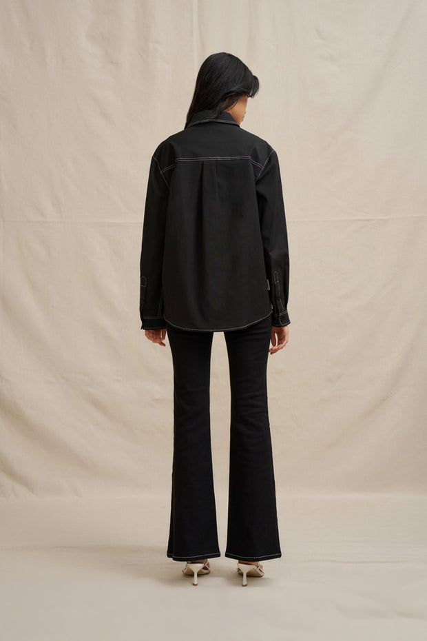 The Midnight Pocket Shacket- Ivory Black