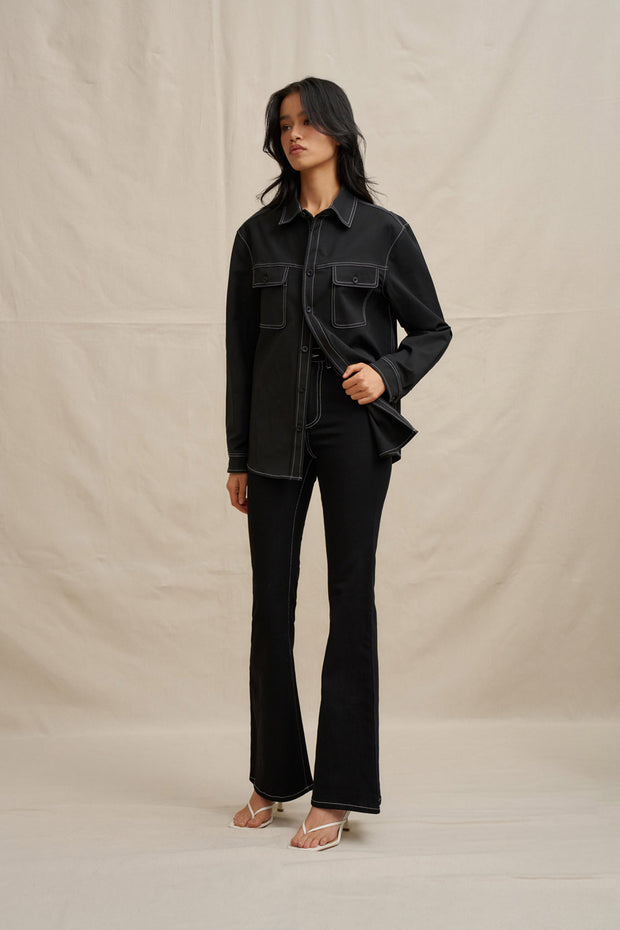 The Midnight Pocket Shacket- Ivory Black
