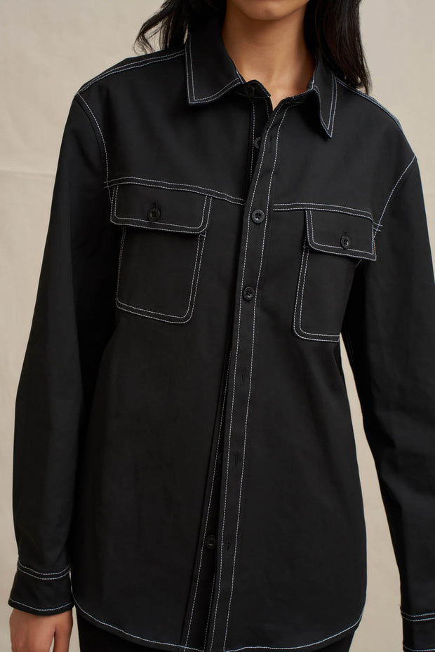 The Midnight Pocket Shacket- Ivory Black
