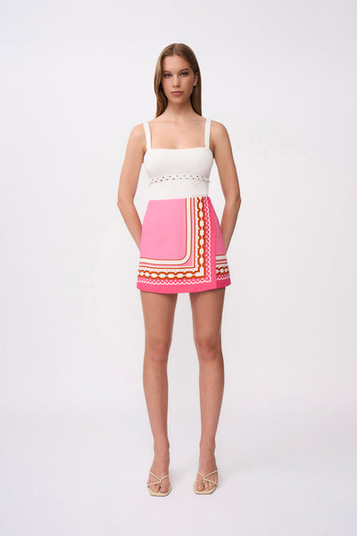 Mosaic Floral Mini Skirt | Final Sale - Pink Red Multi