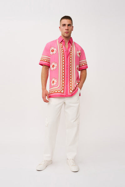 Mosaic Floral Shirt - Pink Red Multi