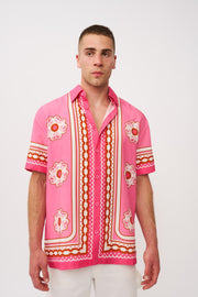 Mosaic Floral Shirt - Pink Red Multi