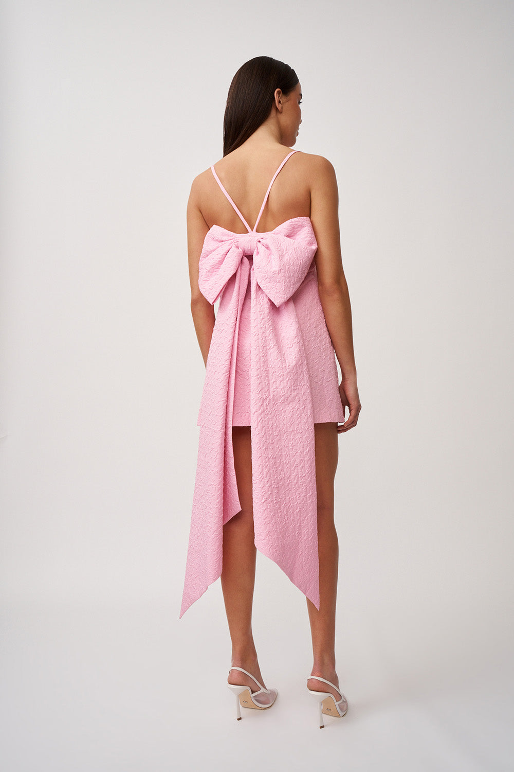 JACQUARD BACK RIBBON DRESS - PINK（JENNIE BOW JACQUARD MIDI DRESS 
