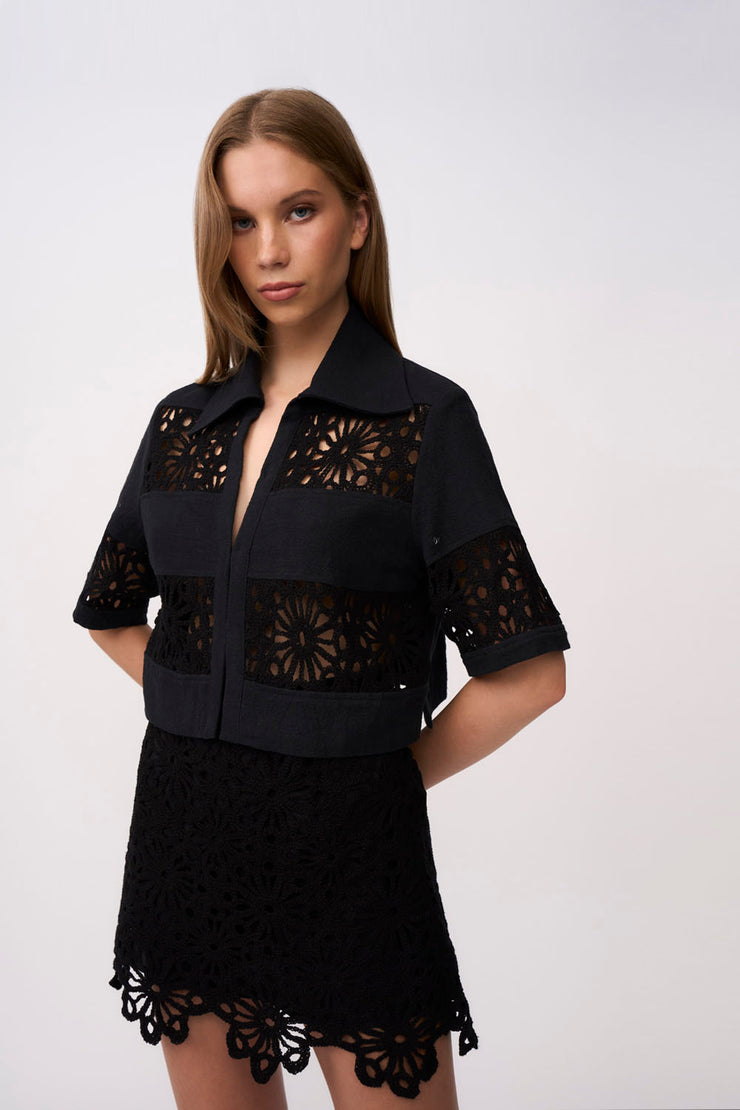 Nero Flora Cropped Shirt | Final Sale - Black