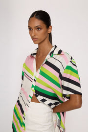 Noah Stripe Sun Shirt - Green Pink Black Multi