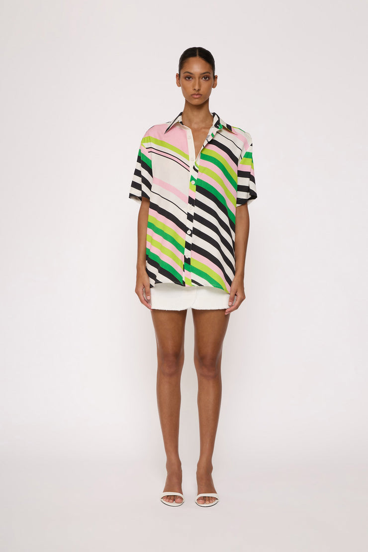 Noah Stripe Sun Shirt - Green Pink Black Multi