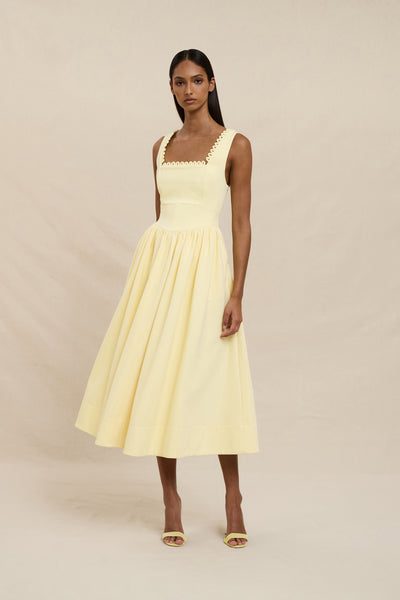 Nova Scallop Midi Dress - Lemon
