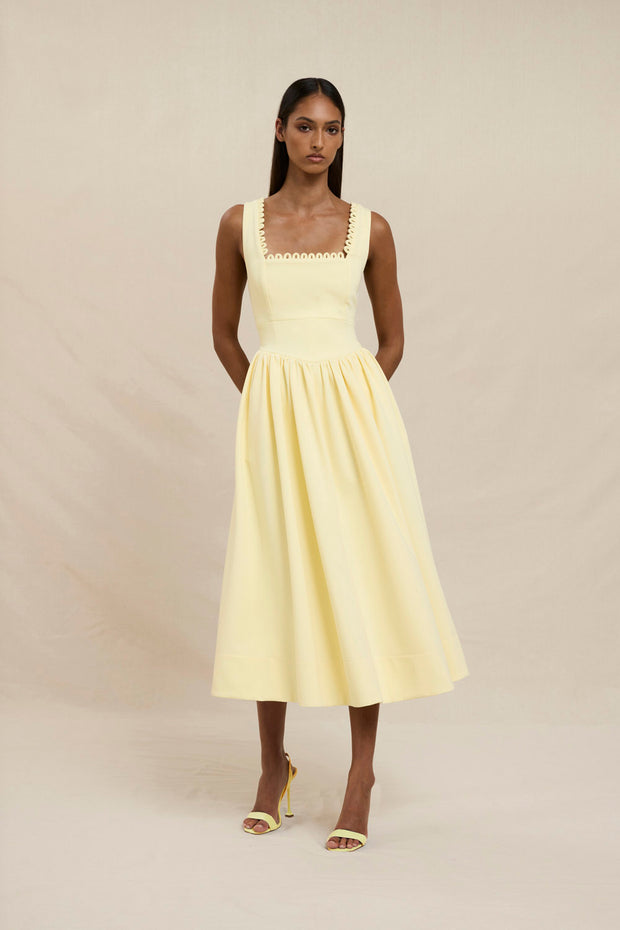 Nova Scallop Midi Dress - Lemon