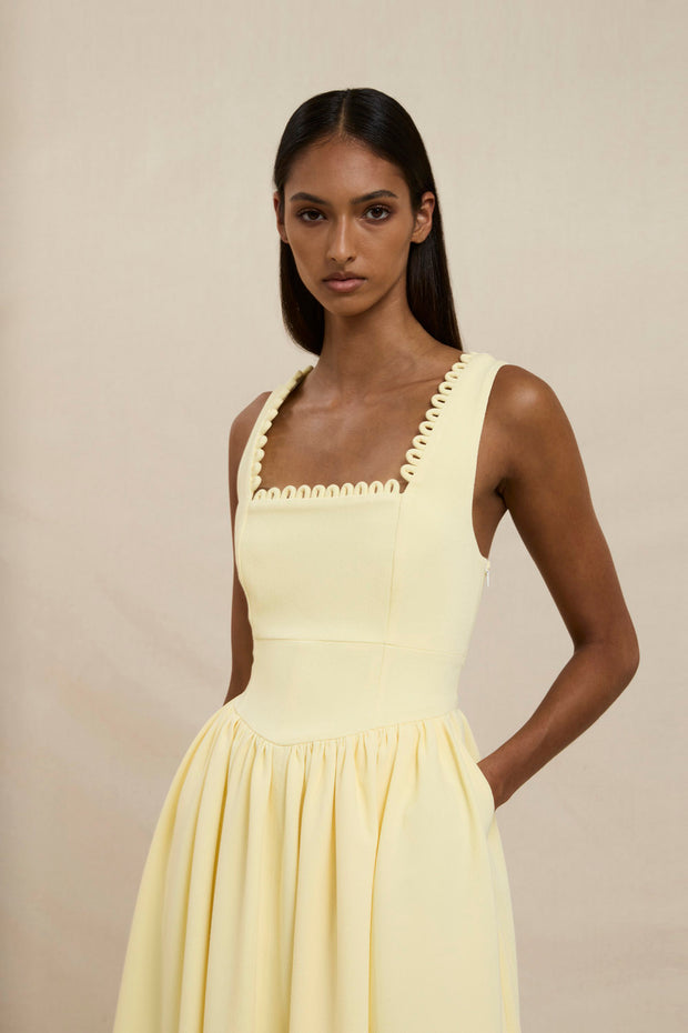 Nova Scallop Midi Dress - Lemon