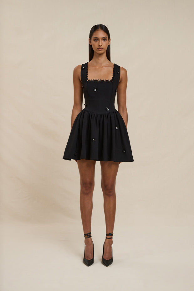 Nova Scallop Mini Dress - Black