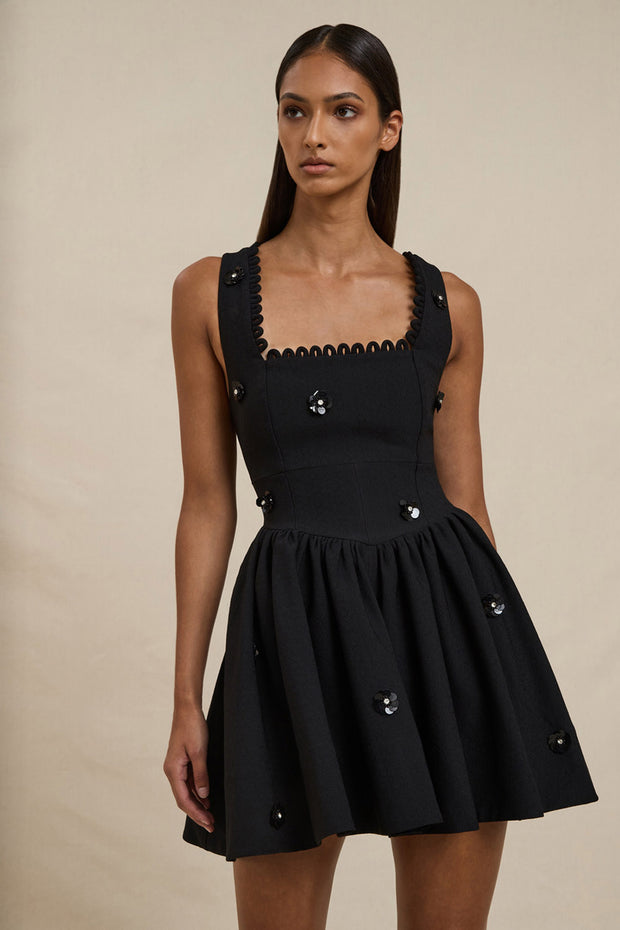 Nova Scallop Mini Dress - Black