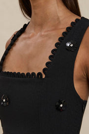 Nova Scallop Mini Dress - Black