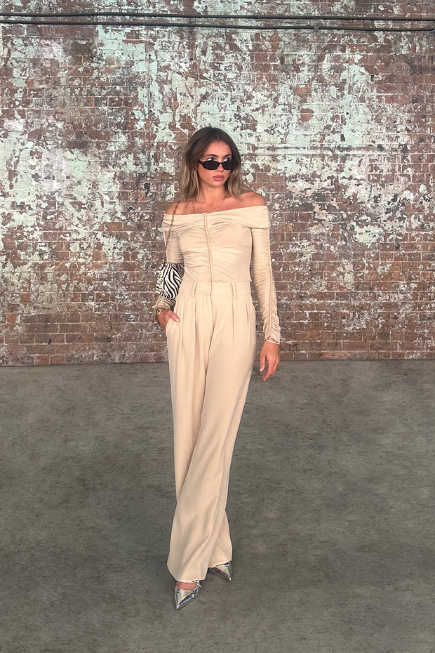 Off Shoulder Gather Top - Sand
