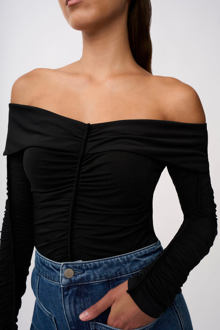 Off Shoulder Gather Top | Final Sale - Black