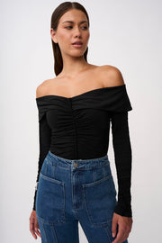 Off Shoulder Gather Top - Black