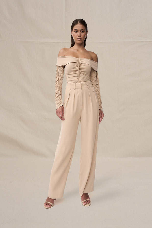 Off Shoulder Gather Top - Sand