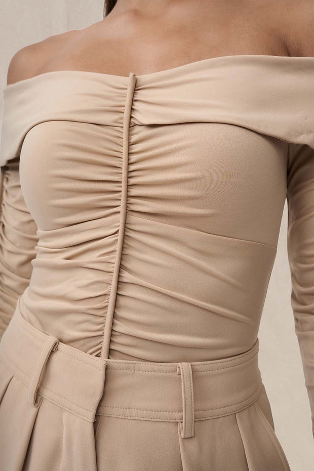 Off Shoulder Gather Top - Sand