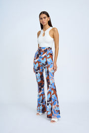 Ophelia Floral Flare Pant | Final Sale - Navy Tan Brown Ivory
