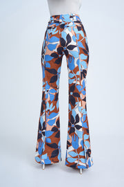 Ophelia Floral Flare Pant - Navy Tan Brown Ivory