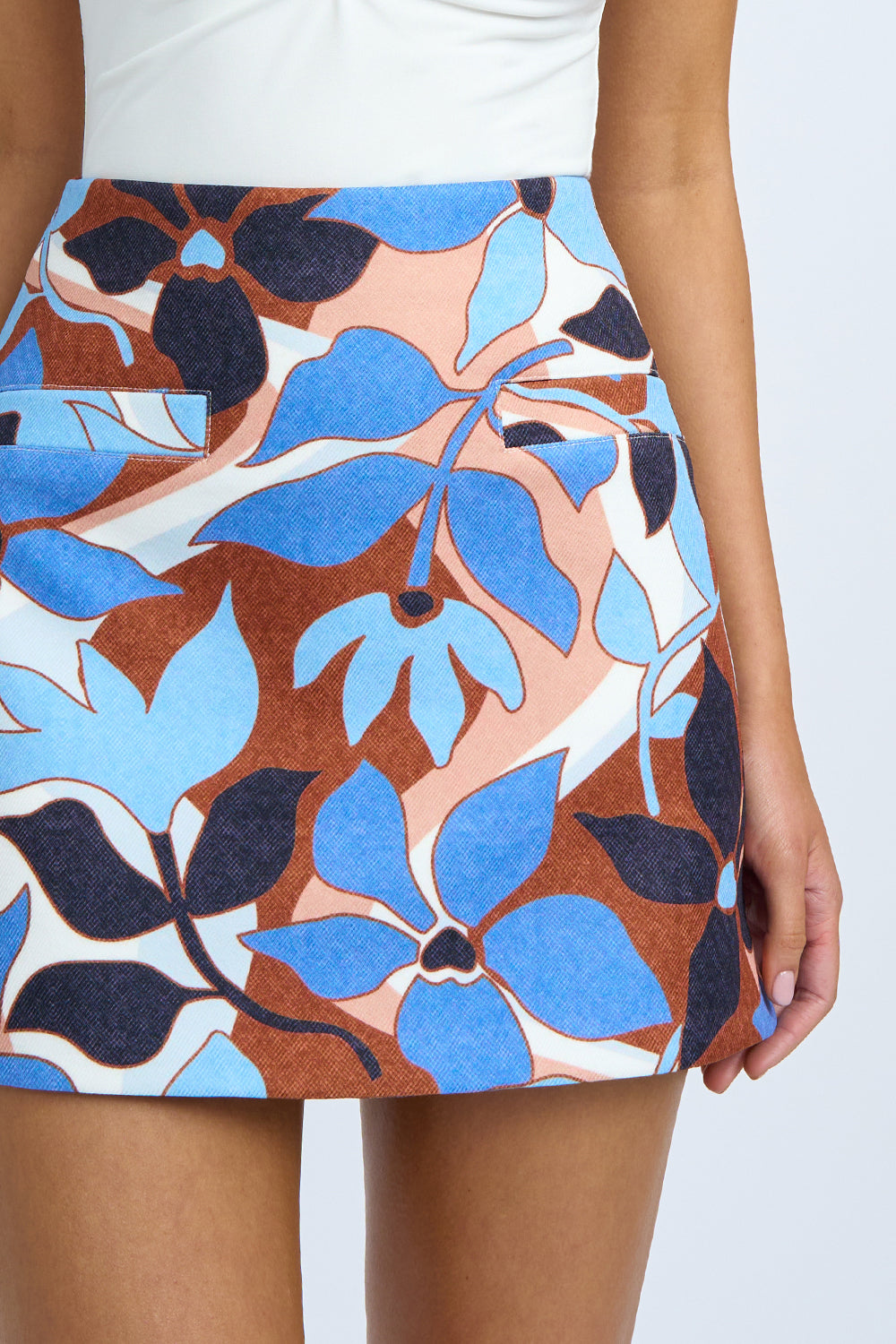 Ophelia Floral Mini Skirt Final Sale Navy Tan Brown Ivory BY JOHNNY