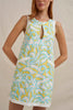 Painted Palm Contrast Mini Dress - Yellow Blue Ivory