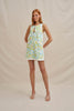 Painted Palm Contrast Mini Dress - Yellow Blue Ivory
