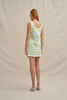 Painted Palm Contrast Mini Dress - Yellow Blue Ivory