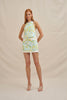 Painted Palm Contrast Mini Skirt - Yellow Blue Ivory