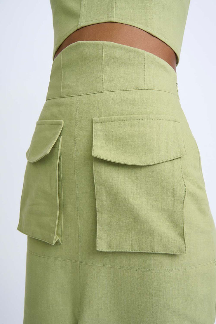 Panel Pocket Cargo Midi Skirt - Moss Green