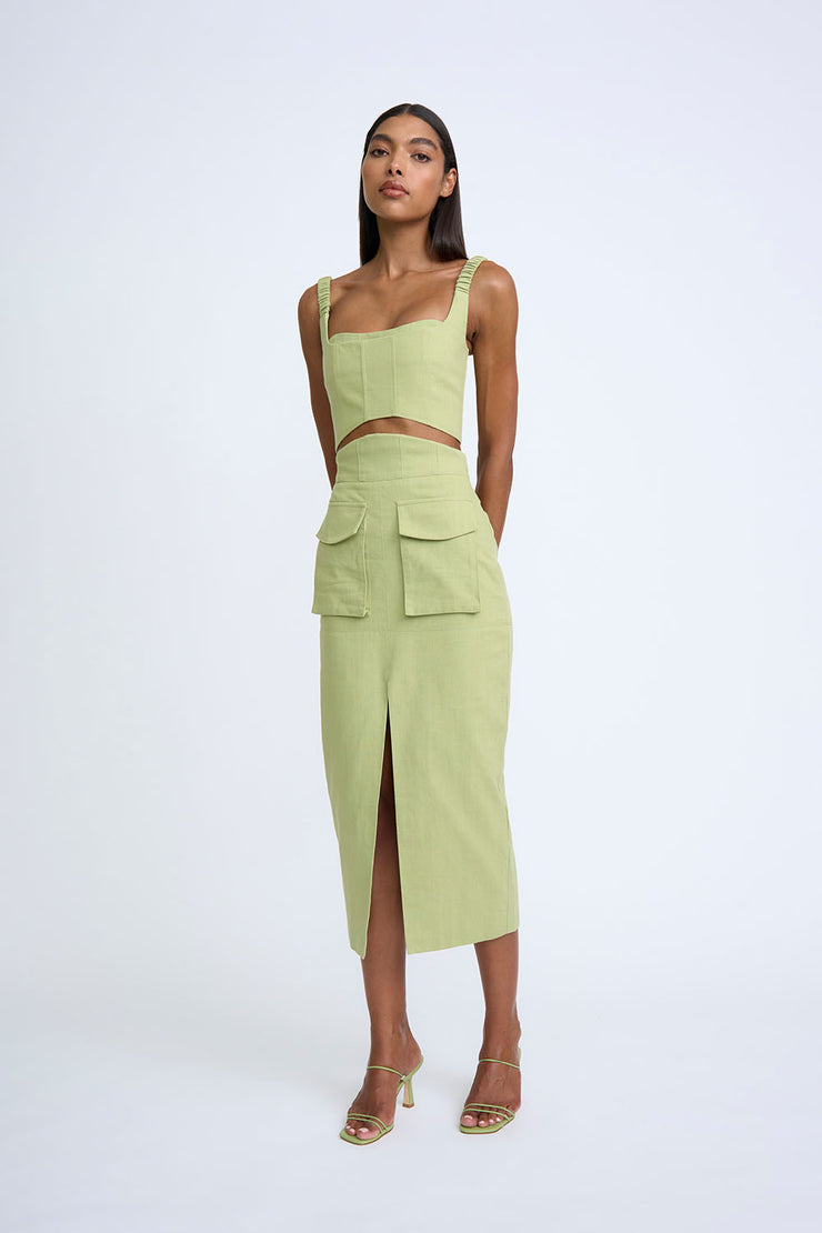 Panel Pocket Cargo Midi Skirt - Moss Green