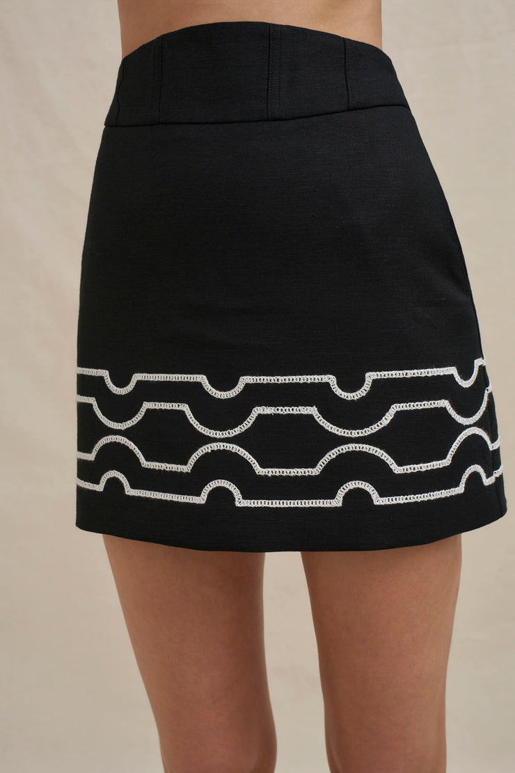 Paradise Contrast Mini Skirt - Ivory Black