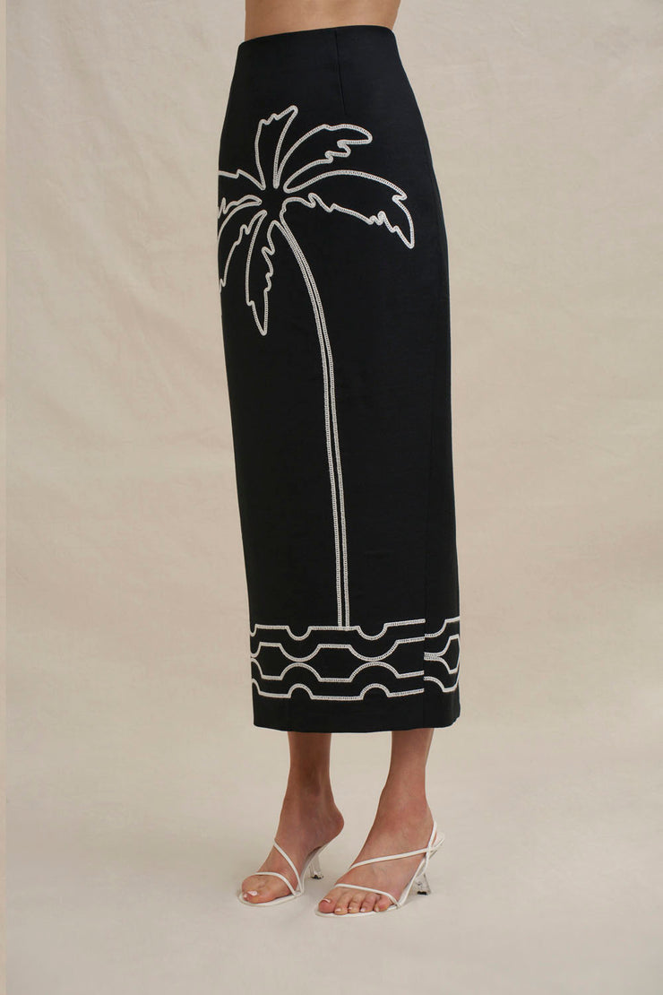 Paradise Palm Ankle Skirt - Ivory Black