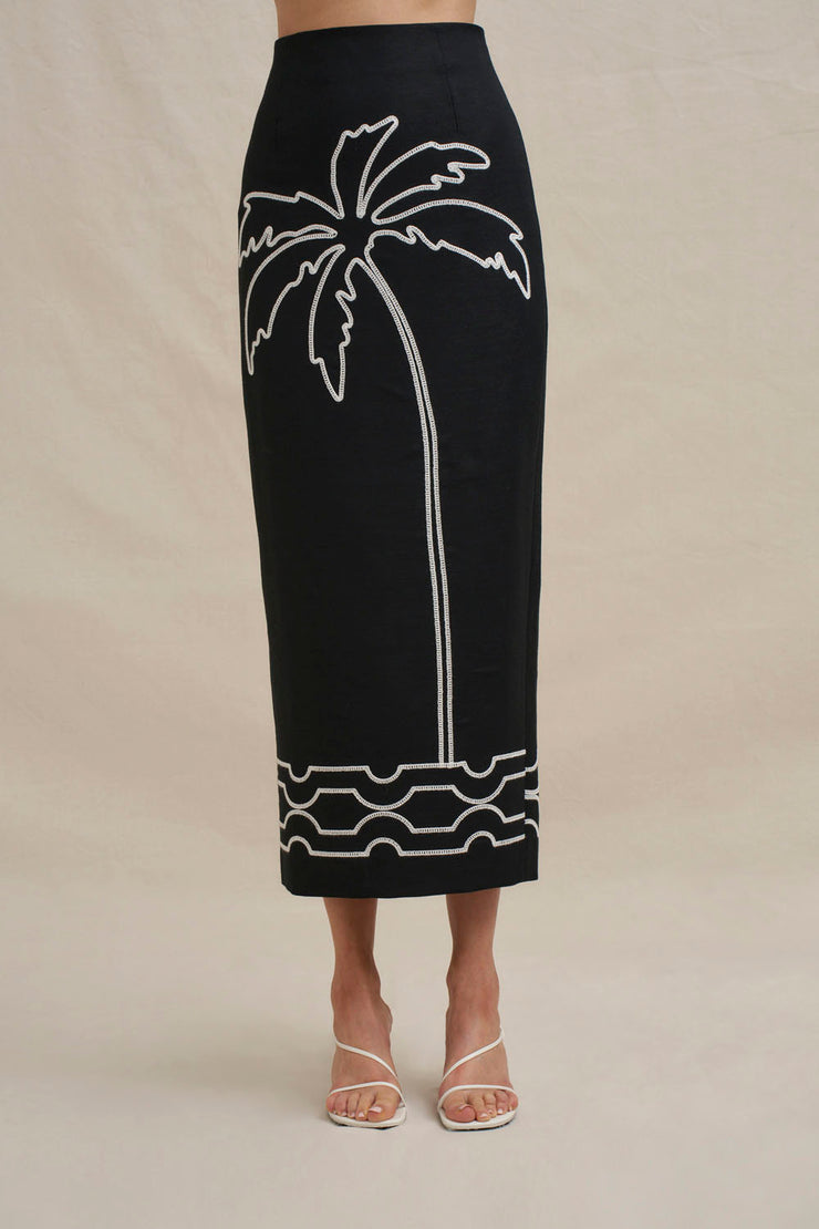 Paradise Palm Ankle Skirt - Ivory Black