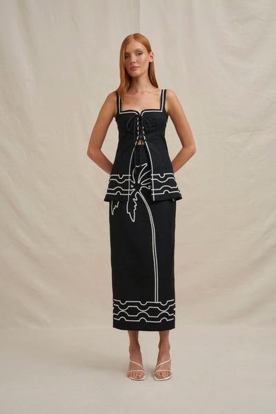 Paradise Palm Ankle Skirt - Ivory Black