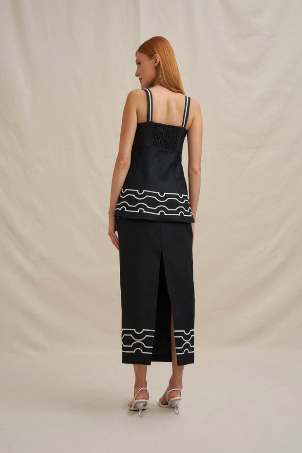 Paradise Palm Ankle Skirt - Ivory Black