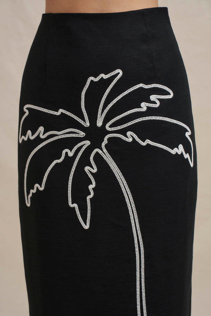 Paradise Palm Ankle Skirt - Ivory Black