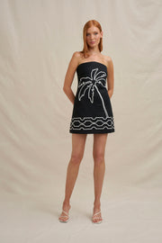 Paradise Palm Strapless Mini Dress - Ivory Black